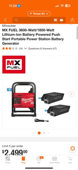 Milwaukee MX FUEL 3600-Watt/1800-Watt Lithium-Ion Battery Powered Push Start Portable Power Station Battery Generator new