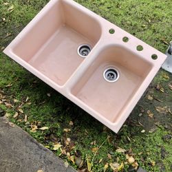 Vintage cast Iron KHOLER Kitchen Sink Pink . 33” Length 21” W
