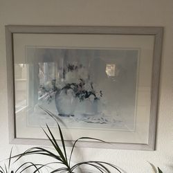 White Wooden Framed Potted Flower Arrangement Picture