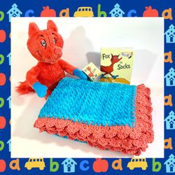 Dr Suess Fox in Sox Crochet Baby Blanket 3 Piece Gift Set