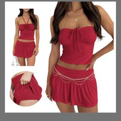 Red Two Piece Summer Skirt And Top 