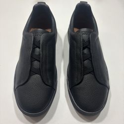 Zegna Triple Stitch Tennis Shoe Black Leather Size 11