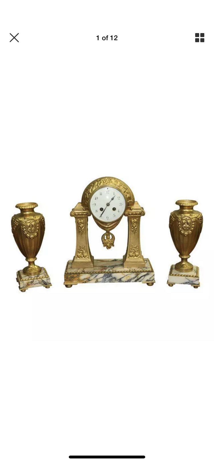 French Art Deco antique vintage clock 3 piece