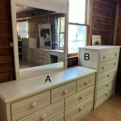 2 Dresser sets 5 Pieces solid Wood White Wash Shell Pattern