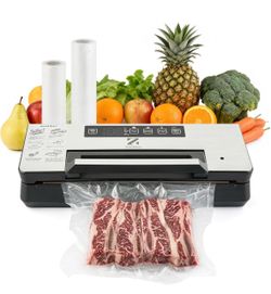 Vacuum Sealer for Food, Dual Pump, 5mm Seal for Meat, Meal Prep & Freezer Moist & Pulse Control, Built-in Cutter & Roll Storage, 2 Bag Rolls for Bulk