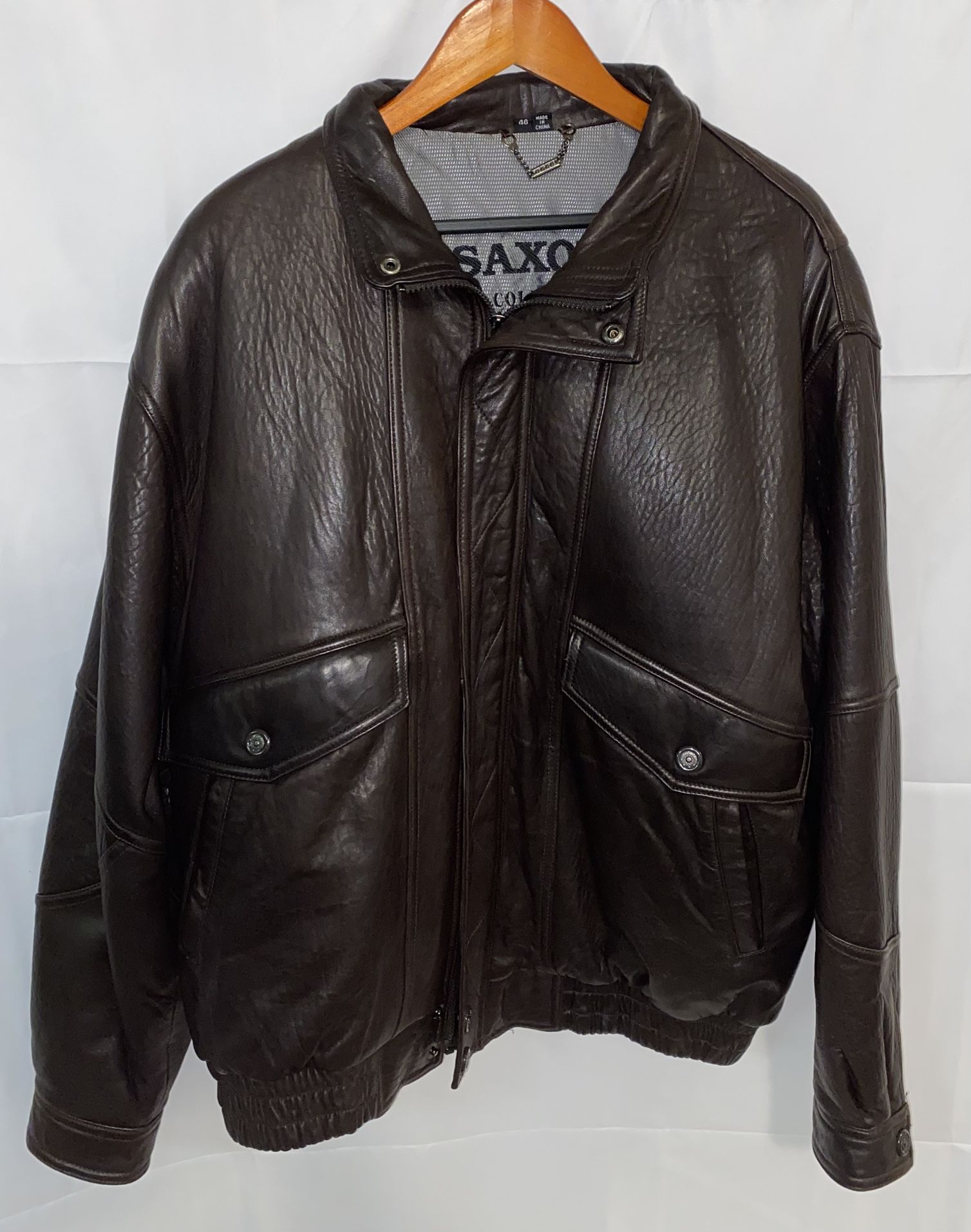 Vintage Saxon Genuine Leather Bomber Jacket Men’s XXL, Dark Brown, 1990s/2000s