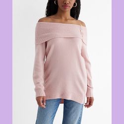 NWT Express Pink Novelty Button Off The Shoulder Oversized Sweater (women’s)