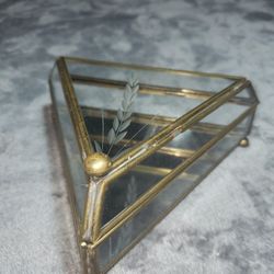 Triangular Glass Jewelry Box with Metal Trim

