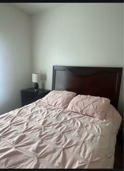 Dark Wood Queen Bed Frame with Headboard