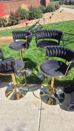 Black Velvet Bar Stools with Gold Base – Set of 4