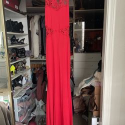 Red Lace Mermaid Maxi Floor Length Gown Dress 