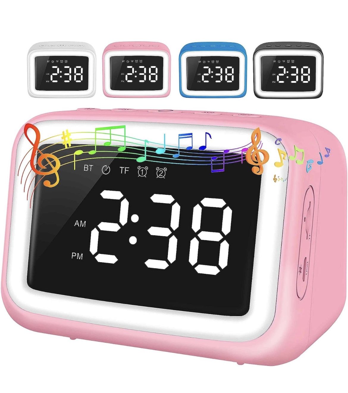 Kids Alarm Clock with Bluetooth Speaker for Bedroom