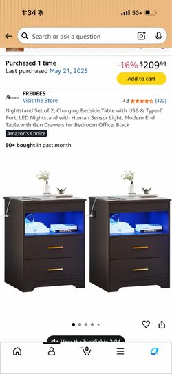 Charging Nightstand Set of 2 with gun drawer