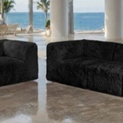 Brand New Black Super Plush Modular Design Compressed Foam Sofa & Loveseat 