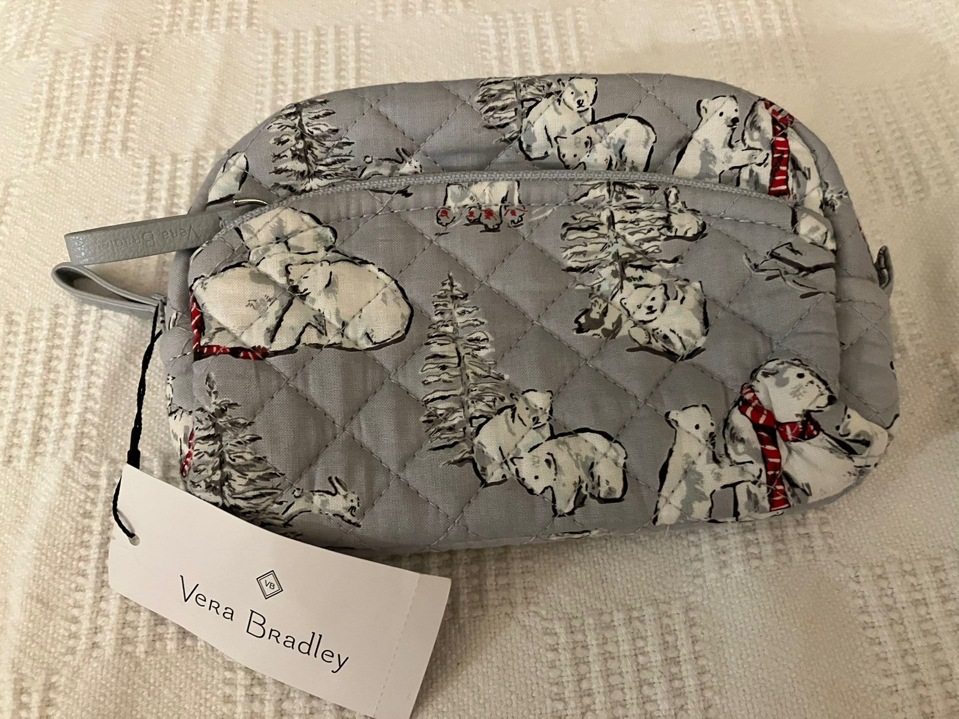 Vera Bradley Iconic Mini Cosmetic Beary Merry Quilt Fabric Plastic Lined New w/ Tag Christmas Winter