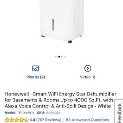 Honeywell - 70-Pint Smart Portable Dehumidifier - White $280