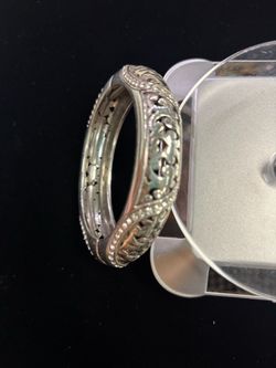 Silver Filigree Bangle Bracelet with Crystal Accents