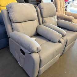 2pcs,Recliner Chair, 360 Swivel Rocker Chair for Adults, Small Rocking Recliner for Small Spaces, Upholstered Fabric Glider Recliner Nursery , Grey