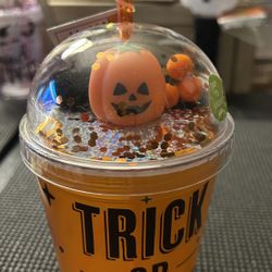 Lights Up S’Allume Halloween Trick Or Treat Drink Cup With Straw NWT