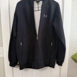 Under Armour black fleece jacket with cream/white lining, size L #athletic #sporty