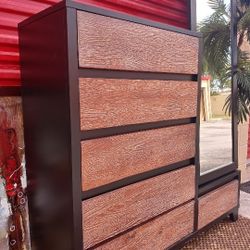 Farmhouse Style Tall Chest with Shelves and Mirrored Door