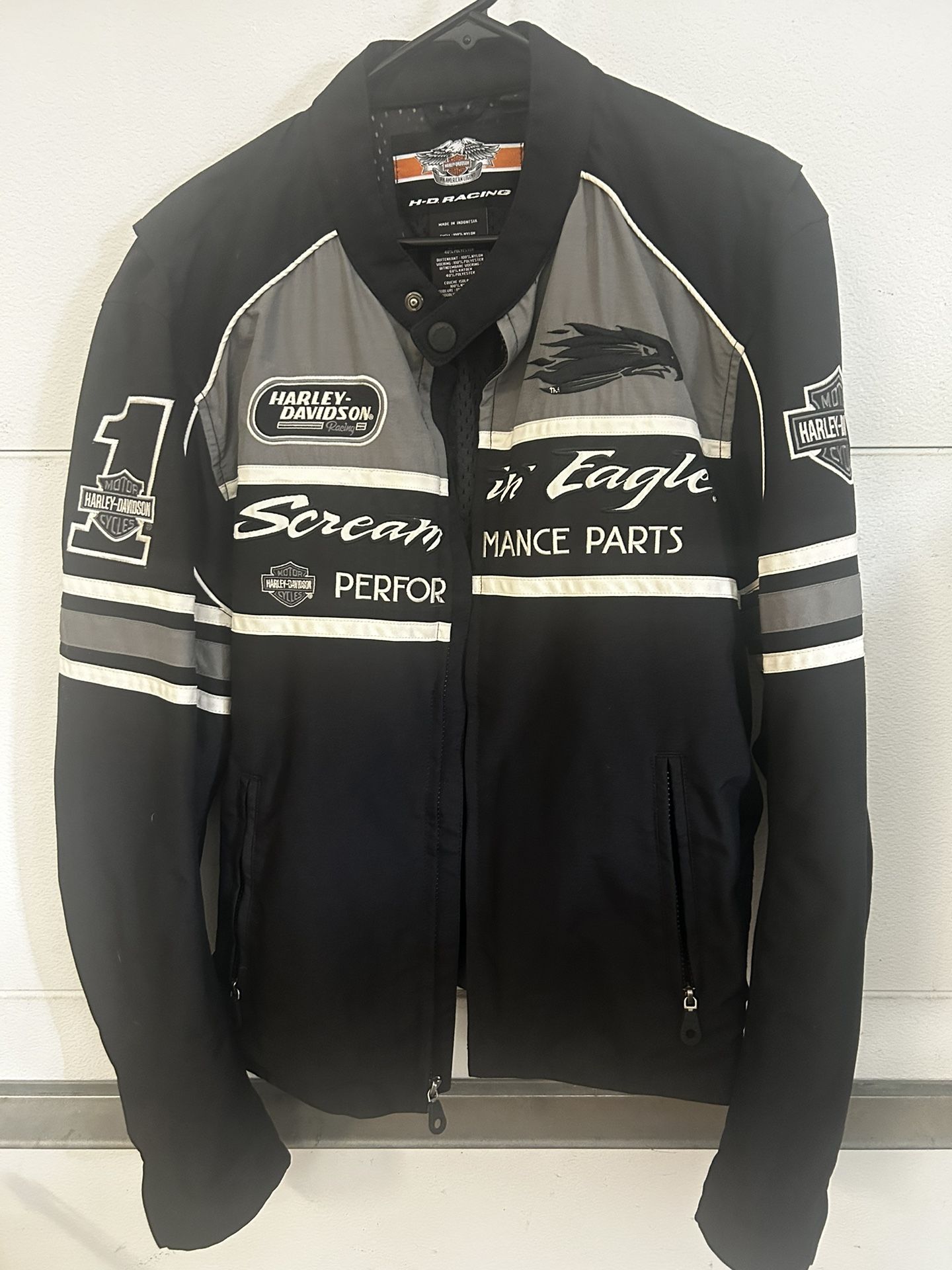 Harley Davidson Mens Screamin Eagle Black Nylon Jacket Hoodie 3in1 98242-10VM Large
