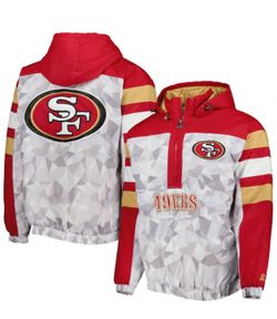 San Francisco 49ers Starter Thursday Night Gridiron Raglan Half-Zip Hooded Jacket - White/Scarlet