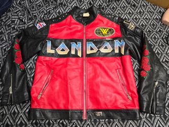 Watson London World Tour Moto Racing Jacket Mens Red Black Roses Studded