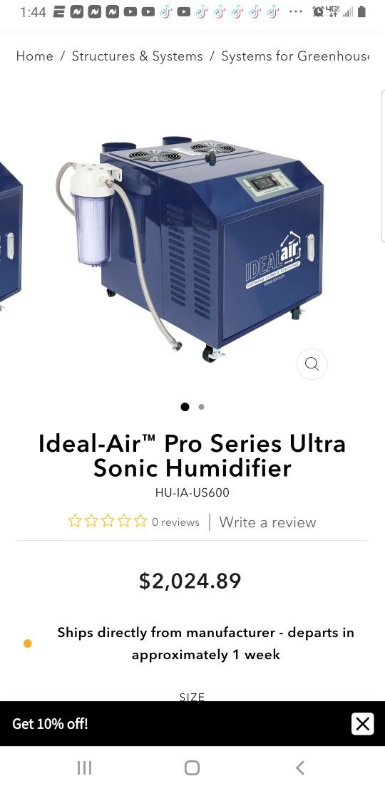 Ideal Air Pro Series Ultrasonic 600 Pint Humidifier 
