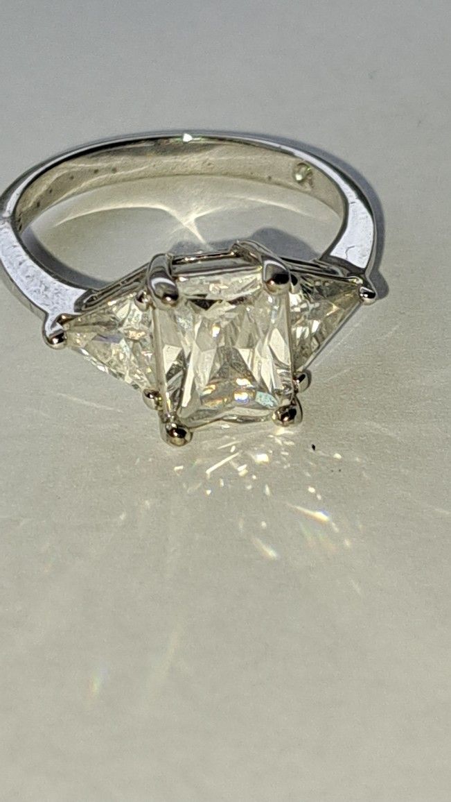 4.5 Carat Princess Cut Lab Created Sapphire Engagement Ring Set Silver