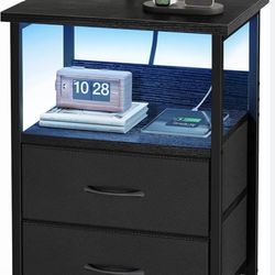 Tomnk Nightstand With LED and Charging Station