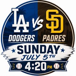 Dodgers vs. Padres Sunday July 5th 4:20pm
