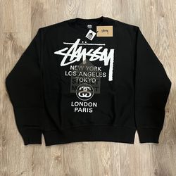 Size M- Stussy X Dover Street Market World Tour Crew Black