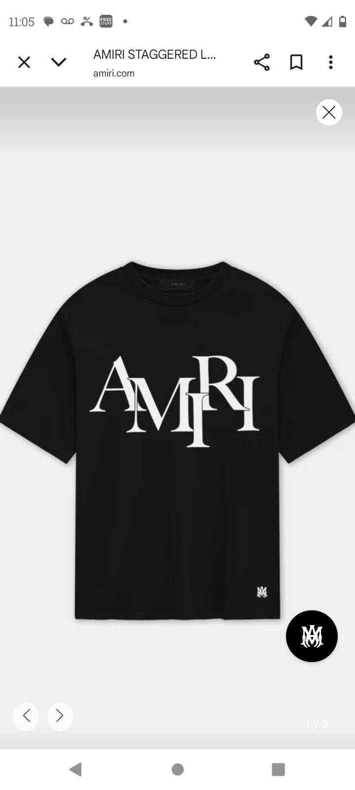 designer tee amiri mens large