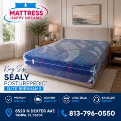 King Size Mattress 15” Sealy Posturepedic Elite Brenham II Medium Direct From Factory, Sealed in Plastic Ready for Same-Day Delivery 🚚