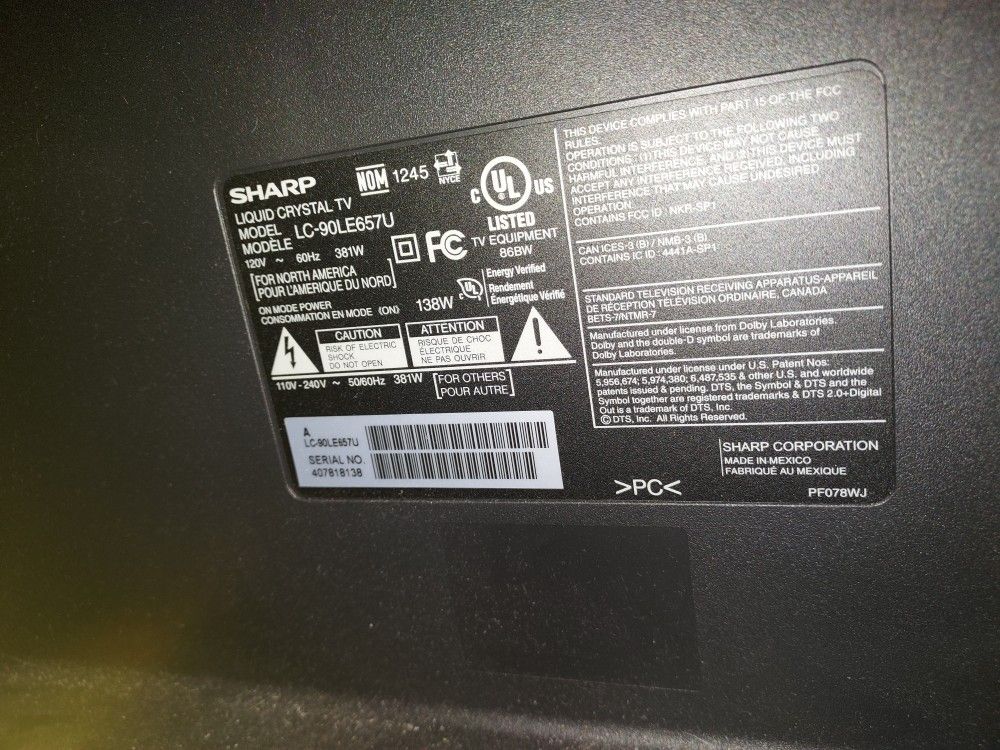 90-inch SHARP AQUOS TV + WALL-MOUNT