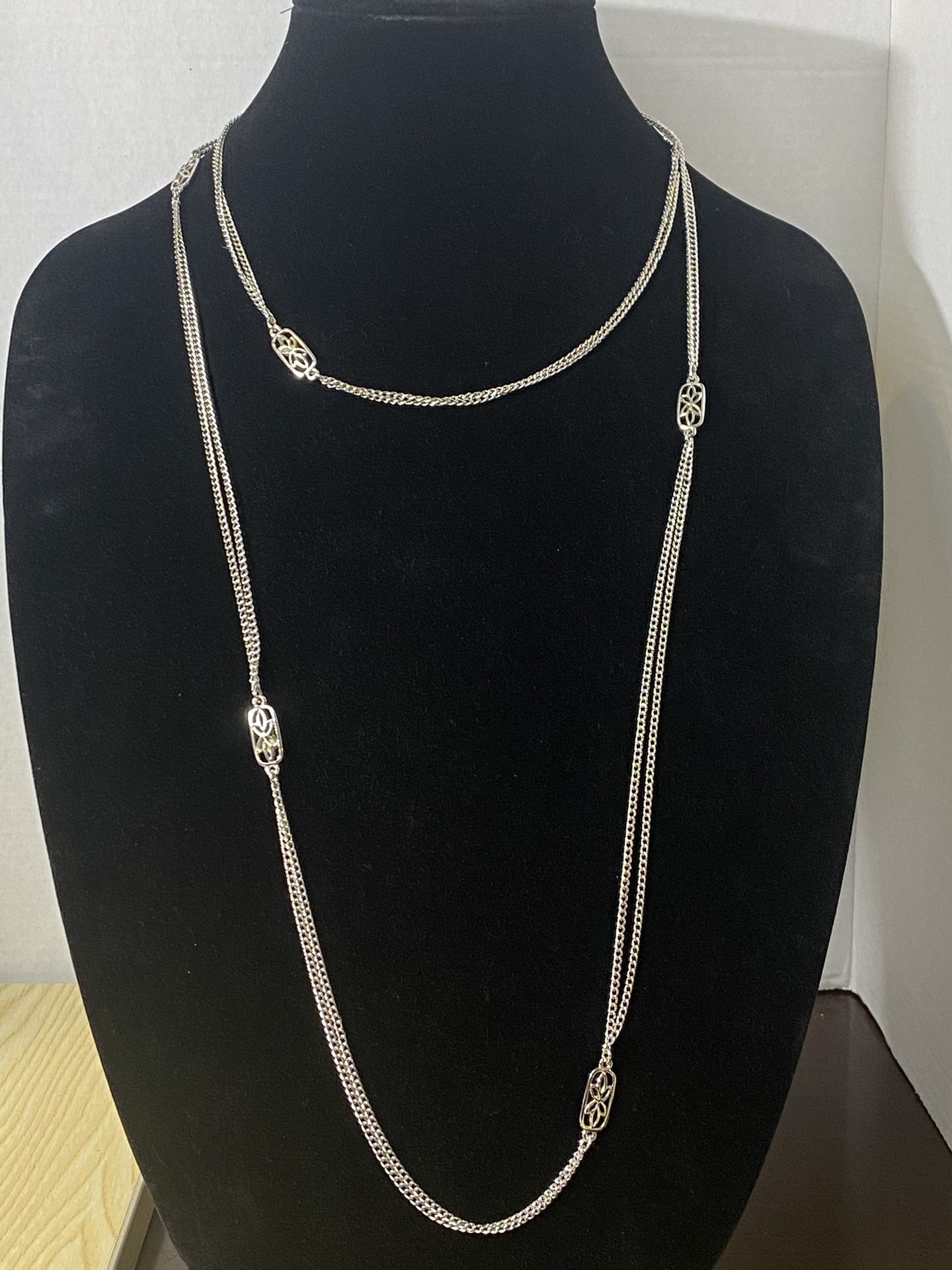 Vintage Monet Long Silver Tone Necklace N-2527