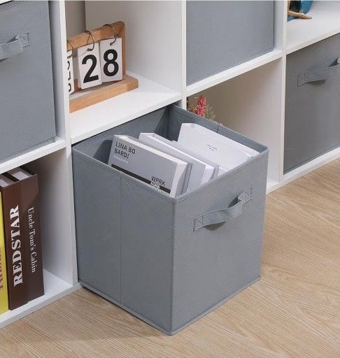 Wardrobe Storage Boxes, Folding Collapsible Storage Cube Boxes Clothes with Handle, Foldable Canvas Unit Cube Organiser Basket(Gray,Pack of 4)