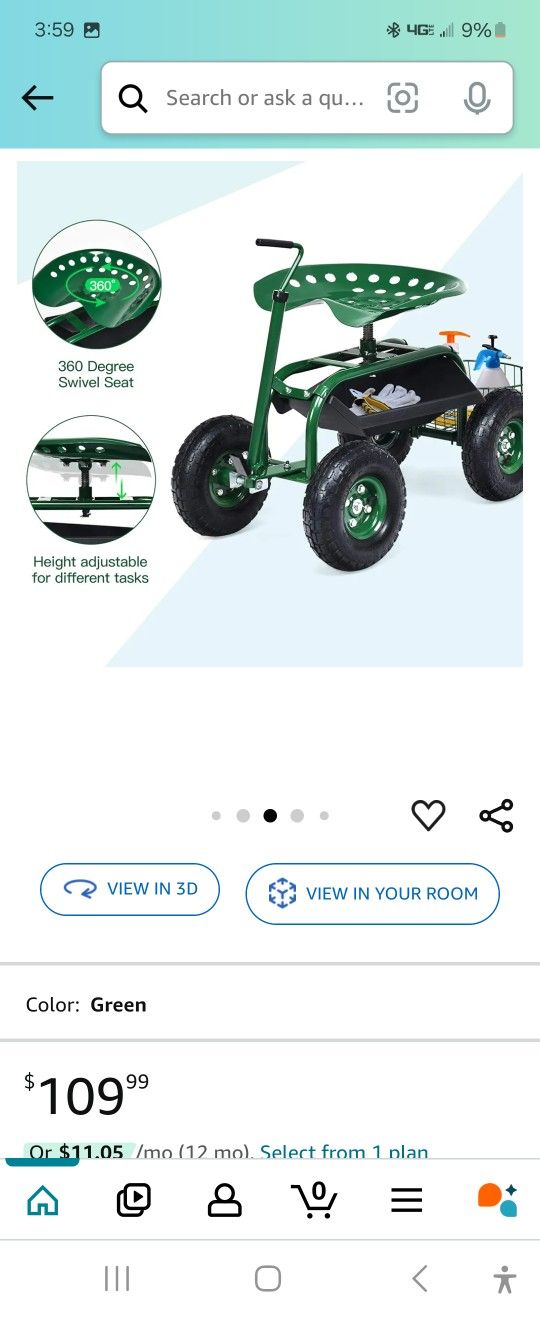 Gardening Cart With Seat And Tool Storage