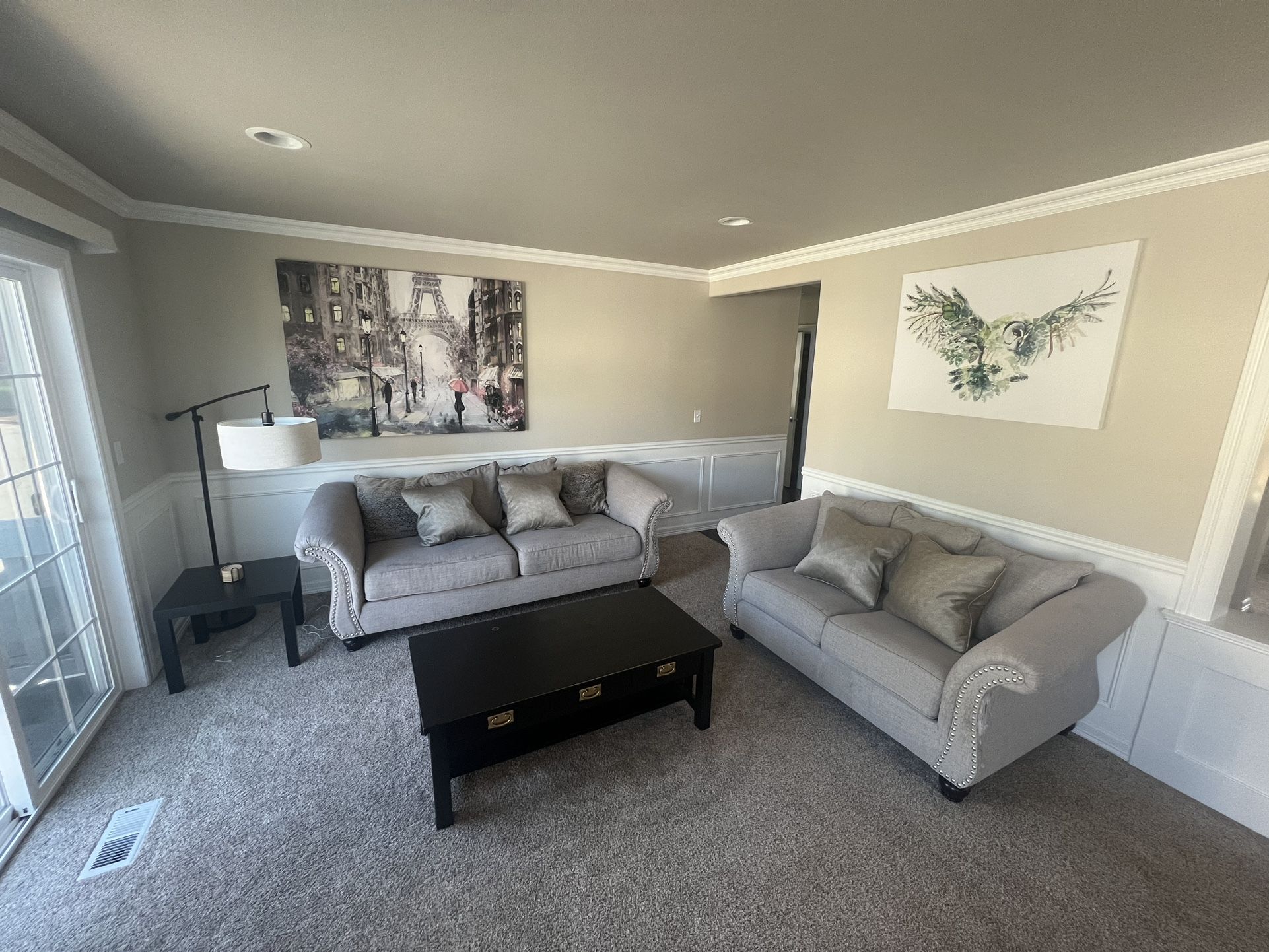 Living Room Set - Couches - Coffee Table - Lamp - Paintings - Side Table