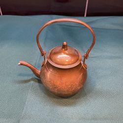 Vintage Solid Brass Etched Teapot