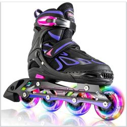 2PM SPORTS Vinal - Adjustable Flashing Inline Skates for Girls, All Wheels Light Up, Fun Illuminating Skates for Kids, Men, Adults, Women and Children