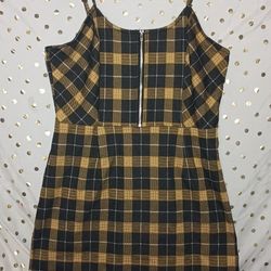 Ladies Plaid Overall Knit Mini Dress