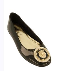 Fancy Vintage Style Lion Face Black Patent Flat Shoes