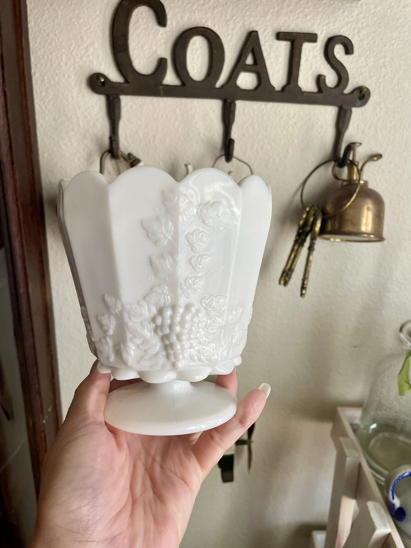 Vintage Paneled Grape Large Milk Glass Straight Footed Straight Jardiniere by Westmoreland Glass Co.