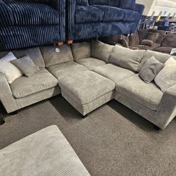 New Sectional Last One Grey Corduroy Ottoman Included $539 
