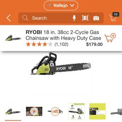 RYOBI 18 INCHES CHAINSAW 2 CICLE GAS WITH HEAVY DUTY CASE BRAND NEW 