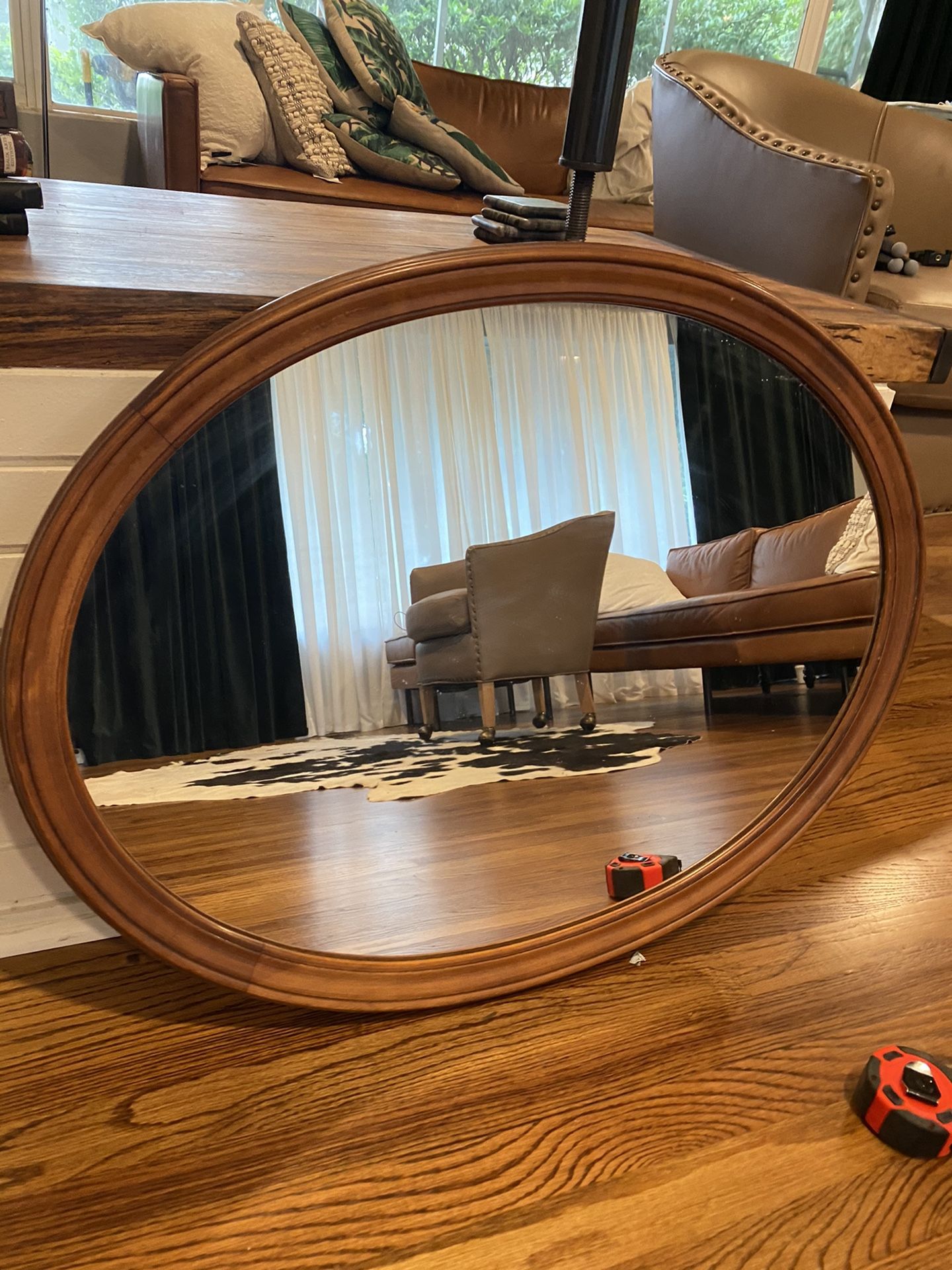 Vintage Oval Mirror with Wood Frame
