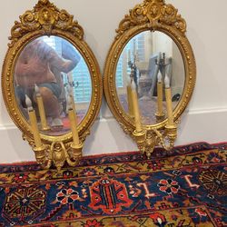 Two Matching WoodenRococo Frames Wall Lamps