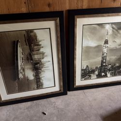Set of 2 Framed Black‑and‑White NYC Photo Prints – 28.5” x 24”